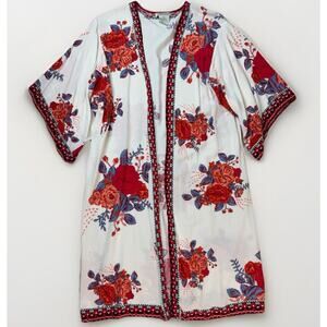 Flying Tomato Womens Floral Kimono SZ‎ M L Cover Up Cruise Vacation Beach Duster